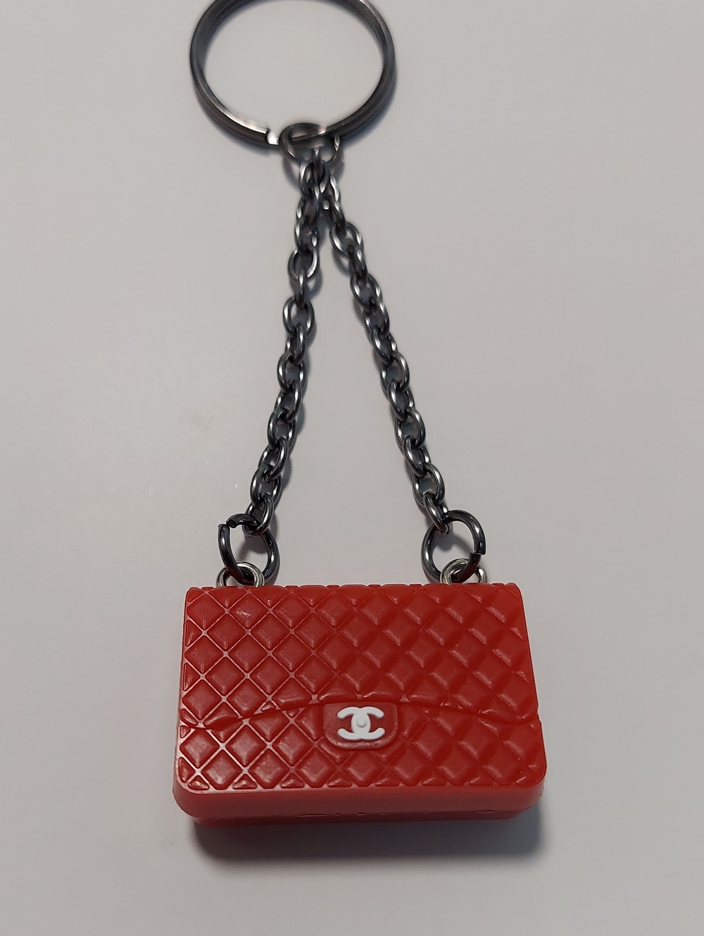 Keychain, Luxury Desugner Mini Bag, Red, White Monogram Logo